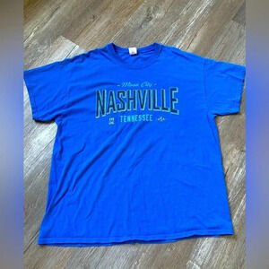 Music City Nashville Tennessee Graphic T-shirt Royal Blue Size L XL